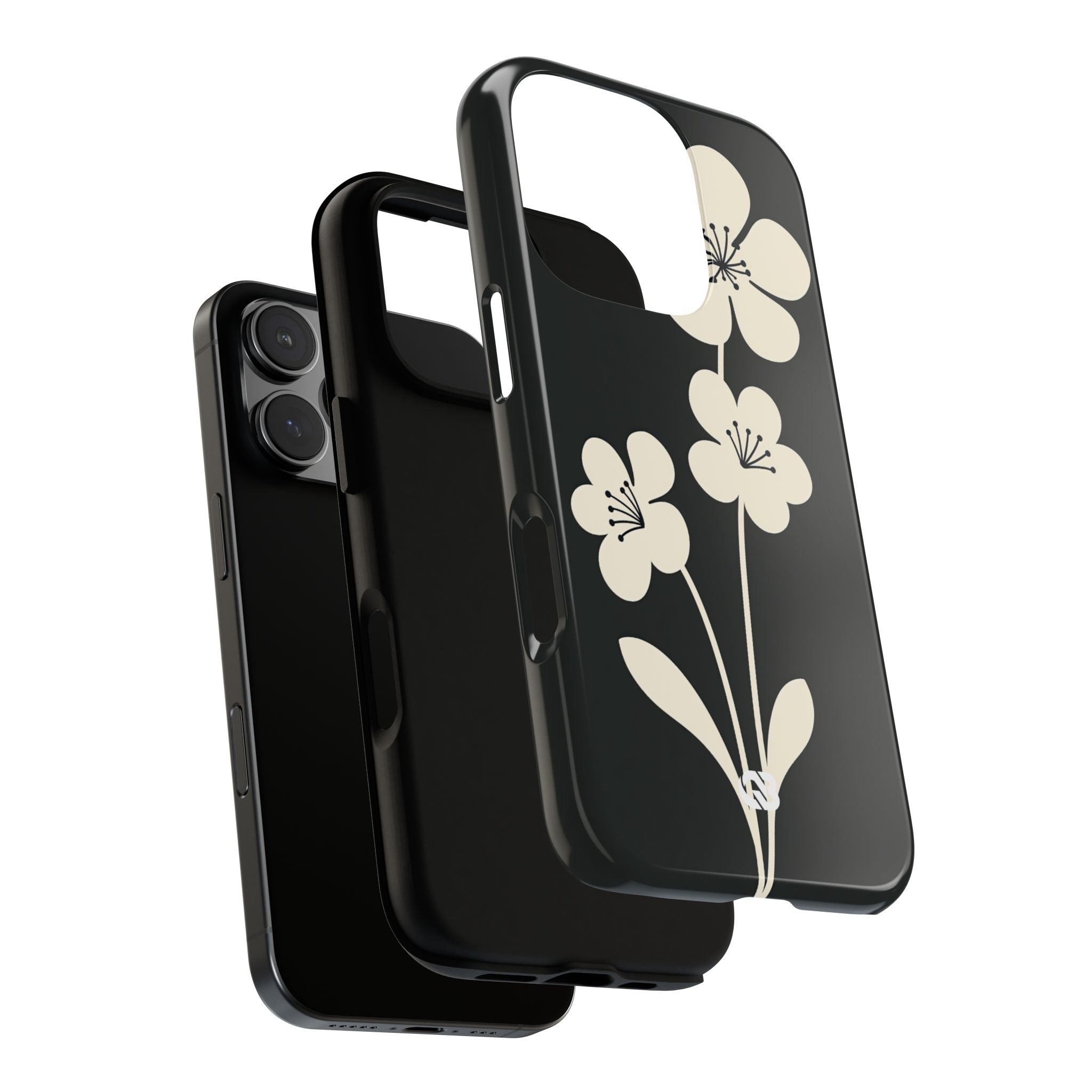 Black Tough Phone Case for iPhone - Obsidian Cream Bloom