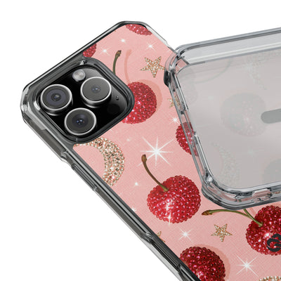 Bedazzled Ruby Cherries · Clear Impact Magnetic Phone Case for iPhone · Pink