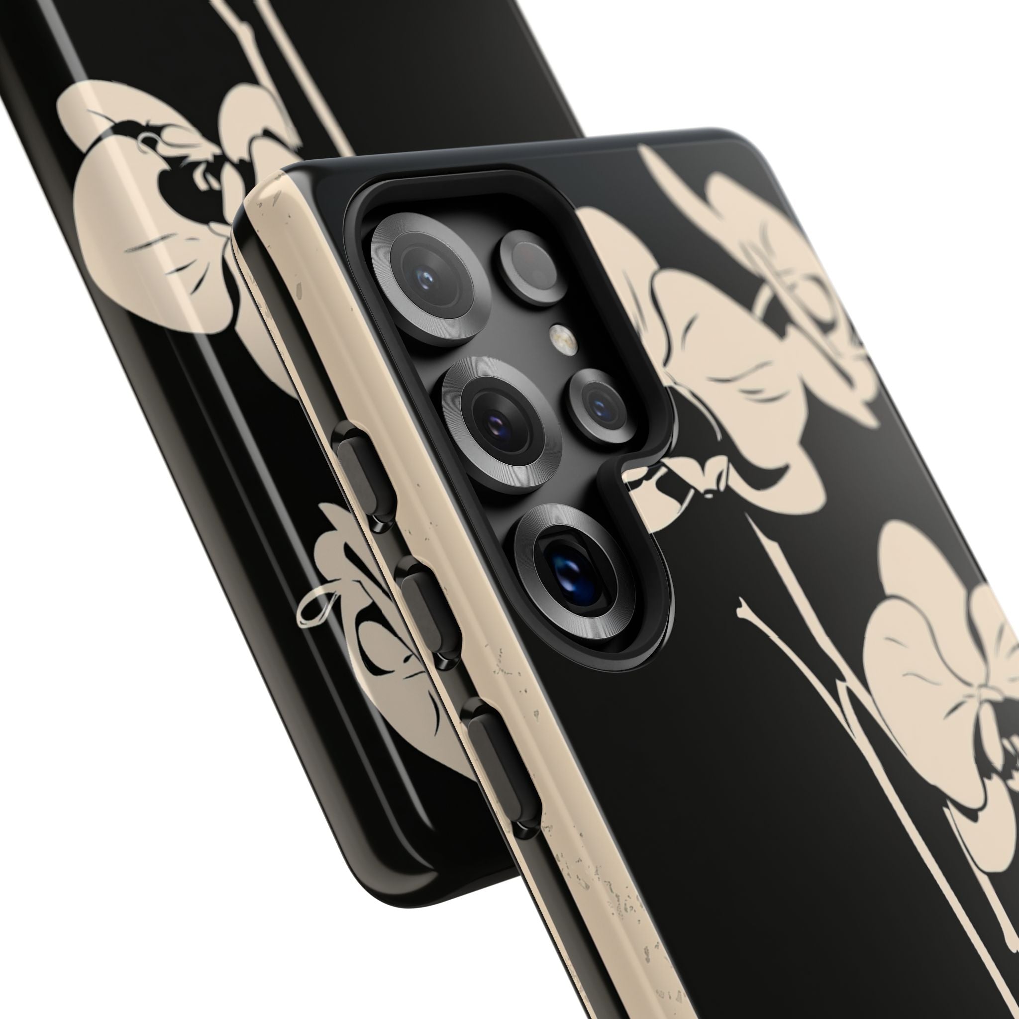 Black Tough Phone Case for Samsung - Obsidian Bone Orchid