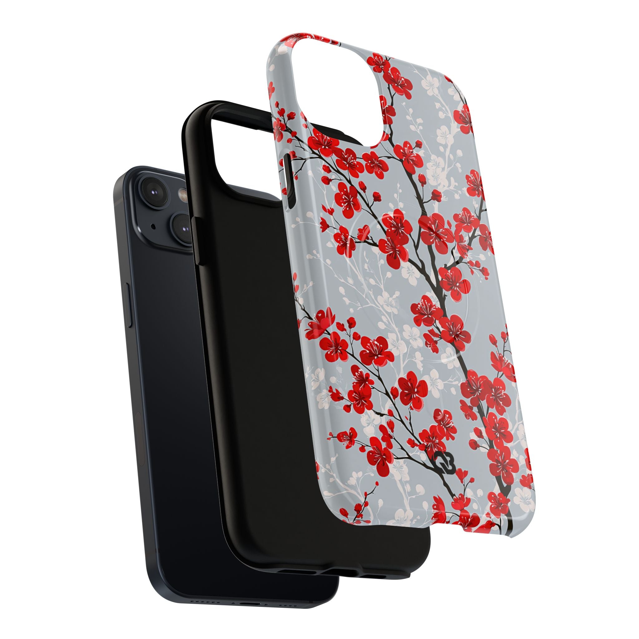 Grey Tough 2.0 Magsafe Phone Case for iPhone - Crimson Sakura Slate