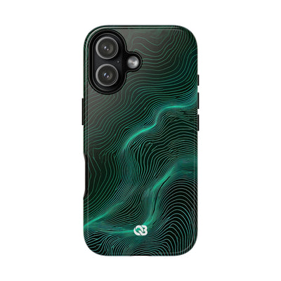 Teal Tough Phone Case for iPhone - Neon Jade Contour