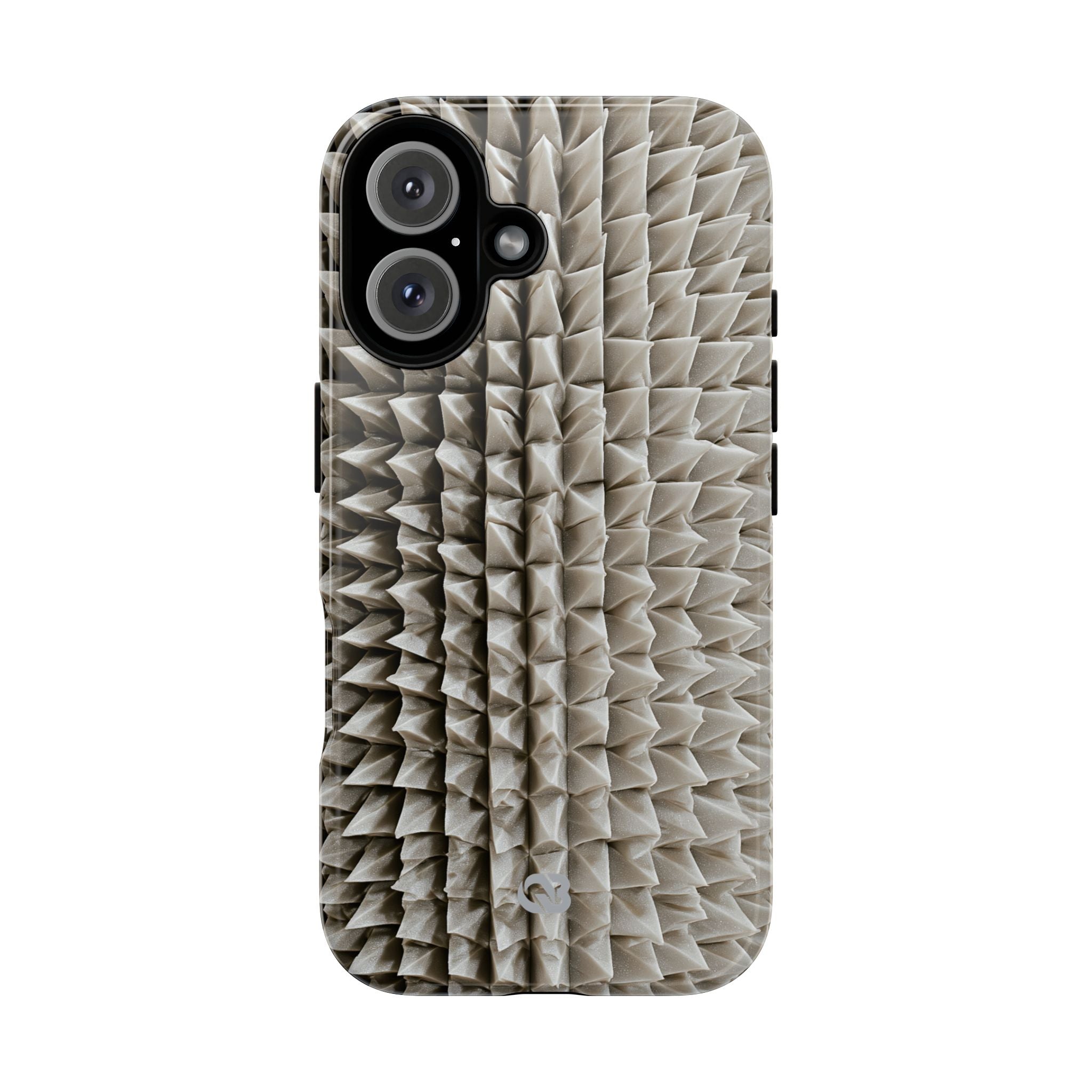 Beige Tough Phone Case for iPhone - Bone Spiked Grid