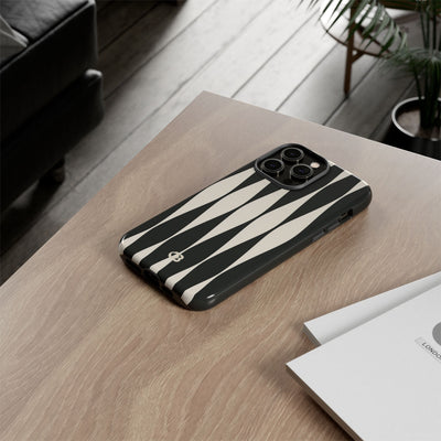 Black Tough Phone Case for iPhone - Ivory Spindle Grid