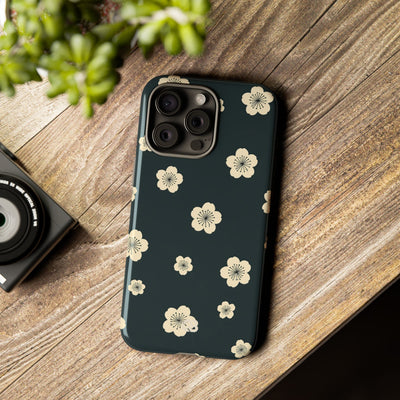 Teal Tough Phone Case for iPhone - Obsidian Cream Petals