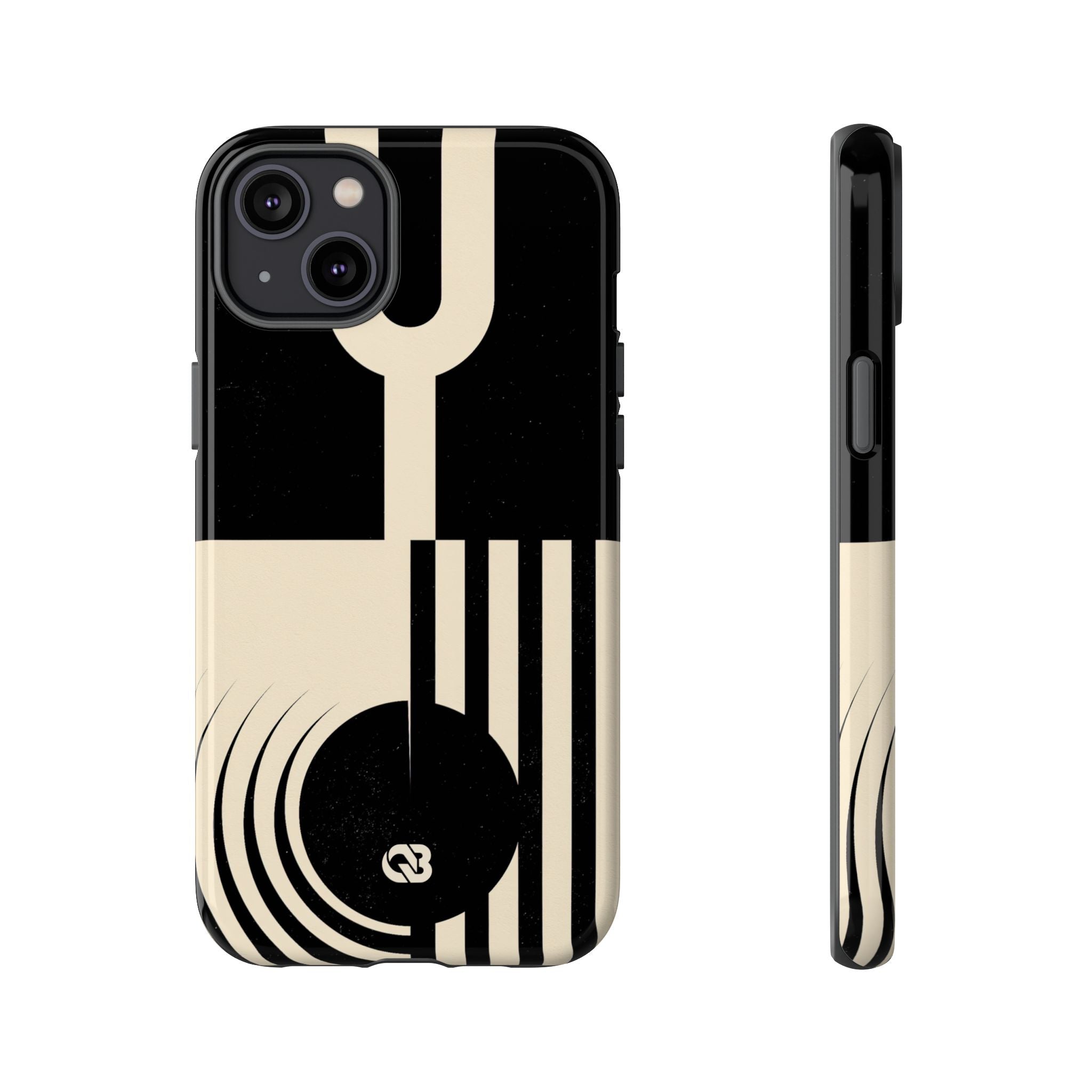 Black Tough Phone Case for iPhone - Ivory Signal Grid