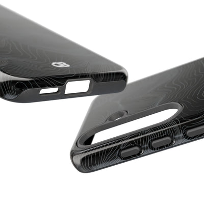 Black Tough Phone Case for Samsung - Obsidian Topo Wireframe