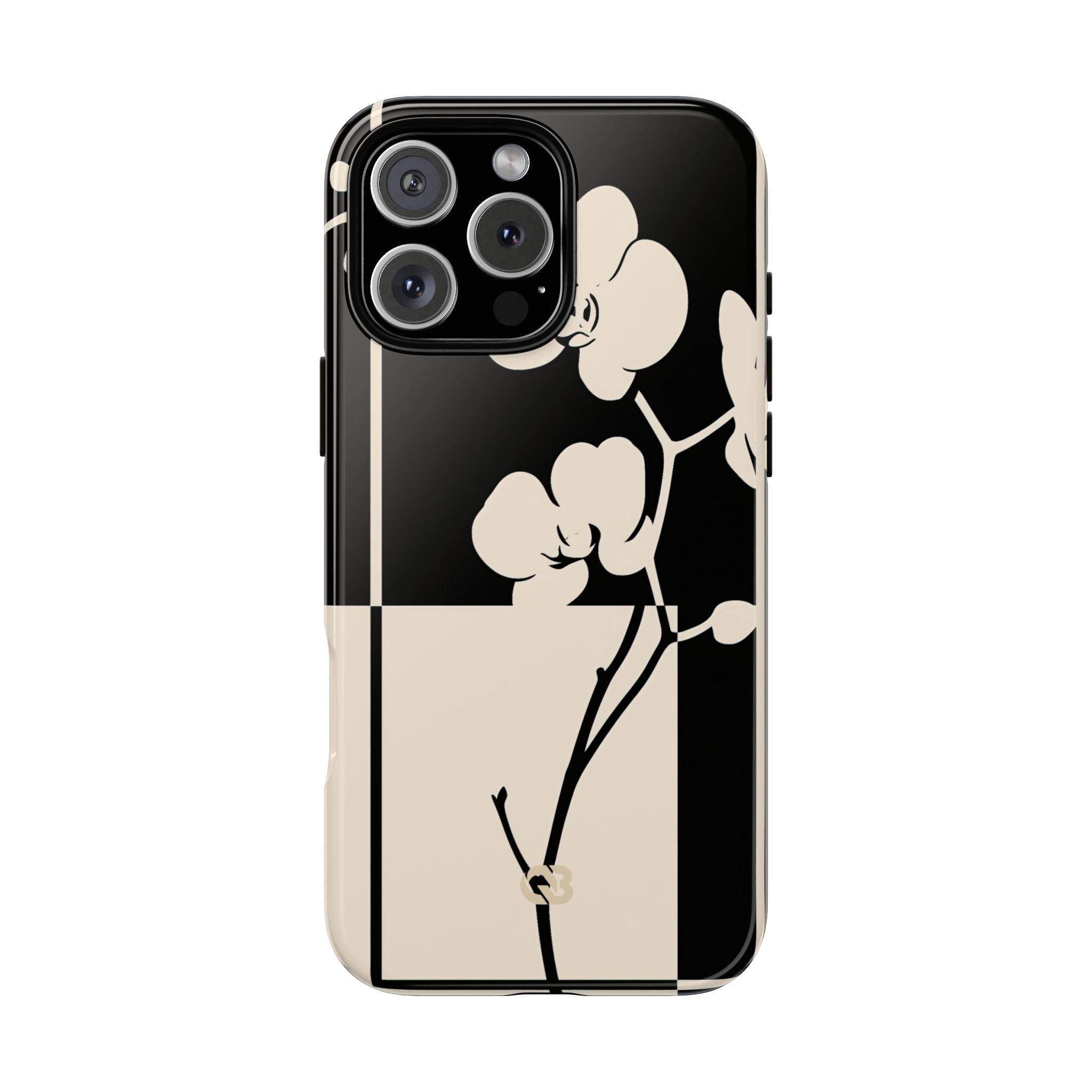 Beige Tough Phone Case for iPhone - Nocturnal Orchid Frame