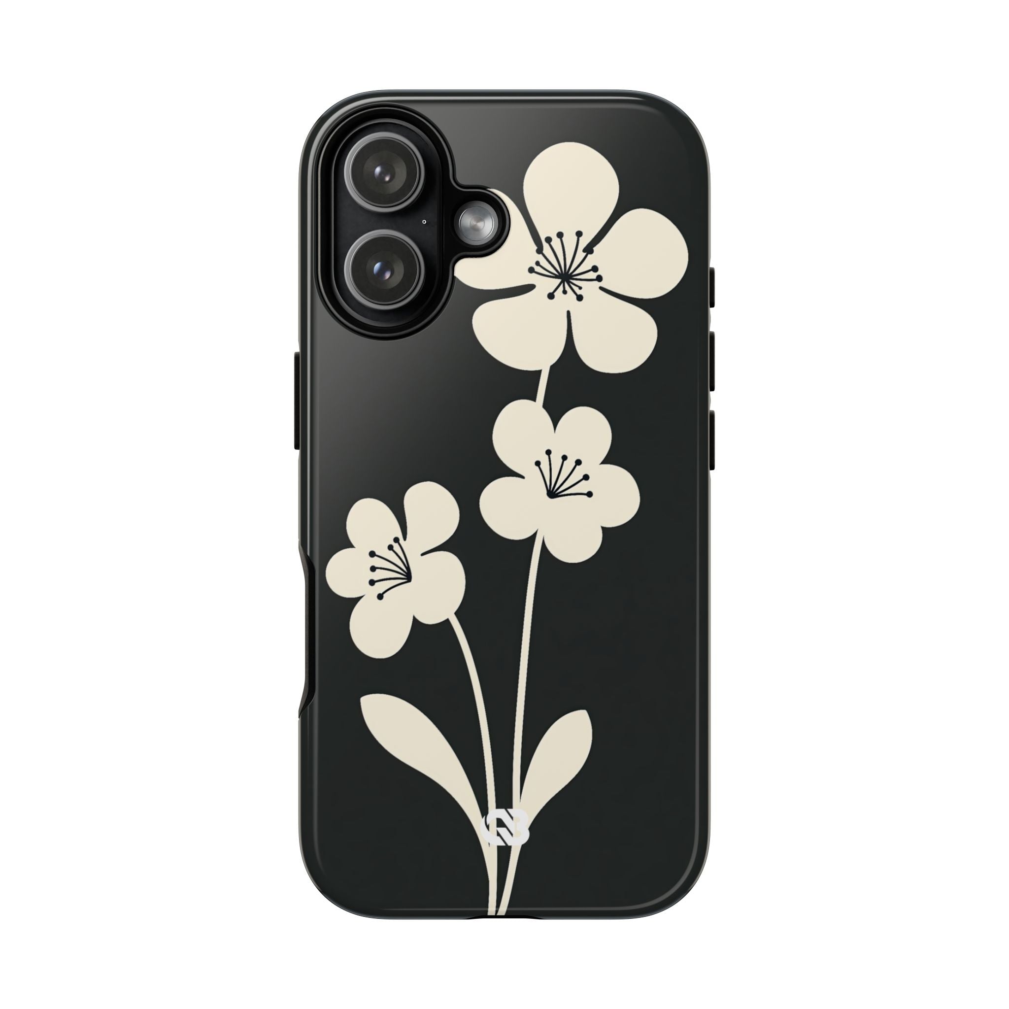 Black Tough Phone Case for iPhone - Obsidian Cream Bloom