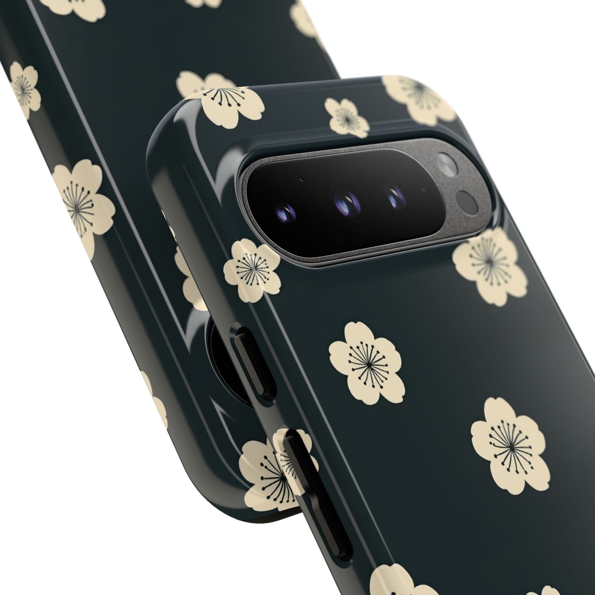 Teal Tough Phone Case for Google Pixel - Obsidian Cream Petals
