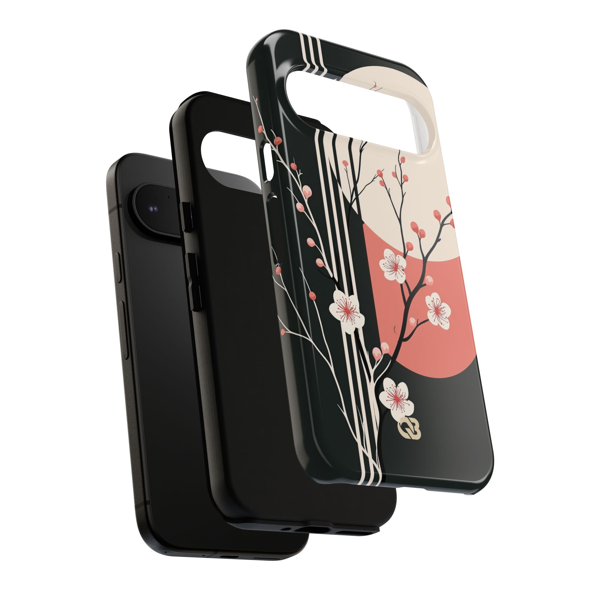 Black Tough Phone Case for Google Pixel - Kyoto Midnight Blossom