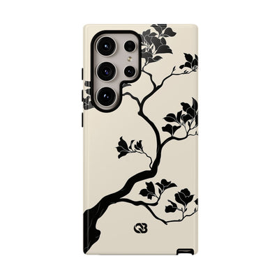 Beige Tough Phone Case for Samsung - Obsidian Bonsai Silhouette