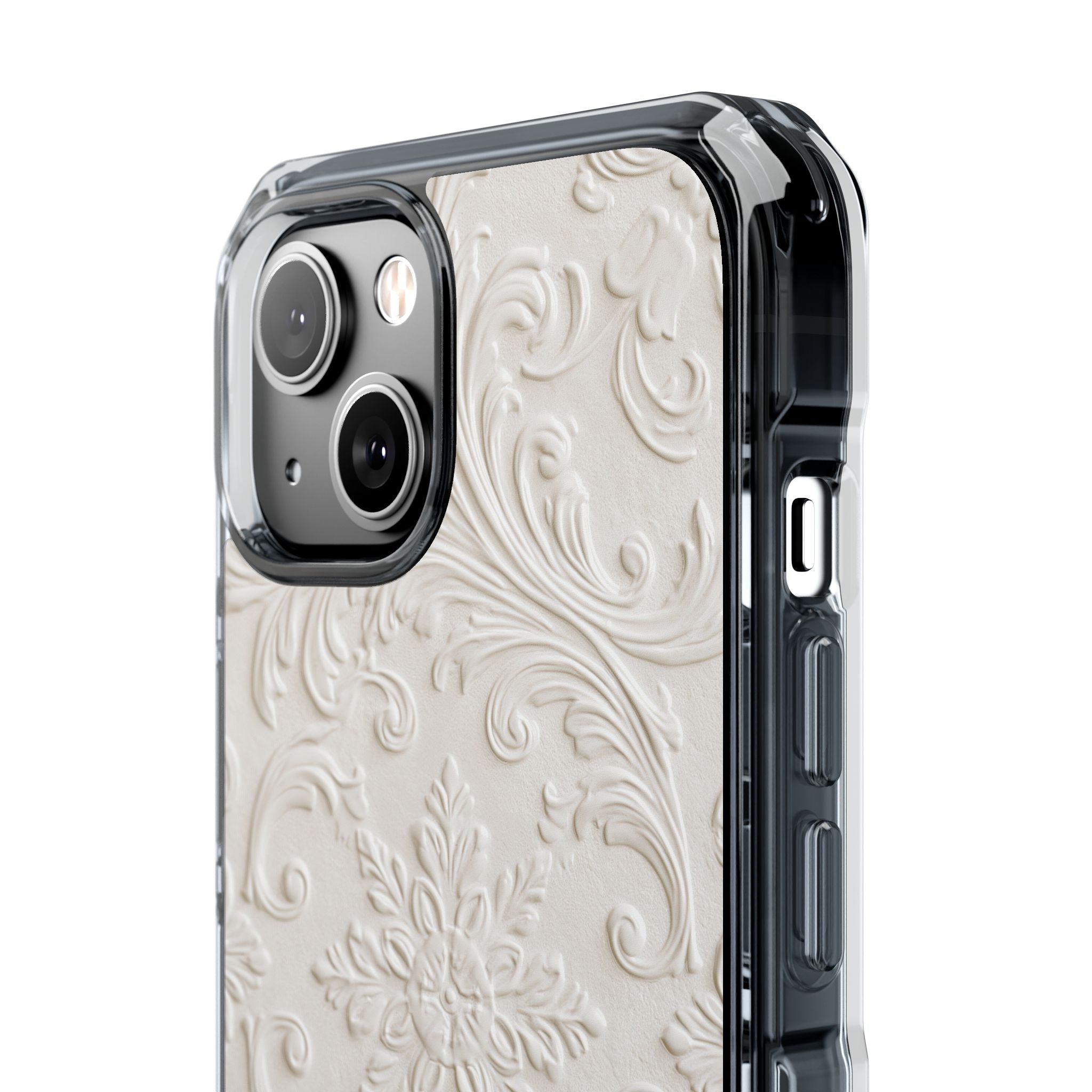 White Impact MagSafe Phone Case for iPhone - Alabaster Floral Relief
