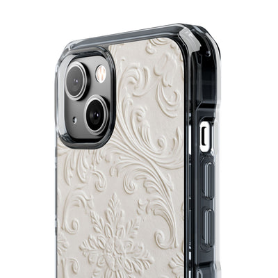 White Impact MagSafe Phone Case for iPhone - Alabaster Floral Relief