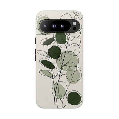 Green Tough Phone Case for Google Pixel - Muted Eucalyptus Sketch