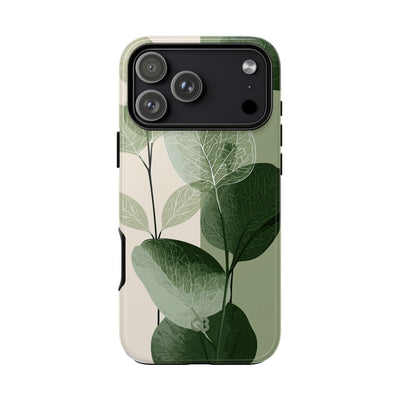 Green Tough Phone Case for iPhone - Sage Leaf Skeletals