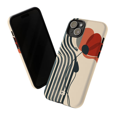 Beige Tough Phone Case for iPhone - Crimson Line Bloom
