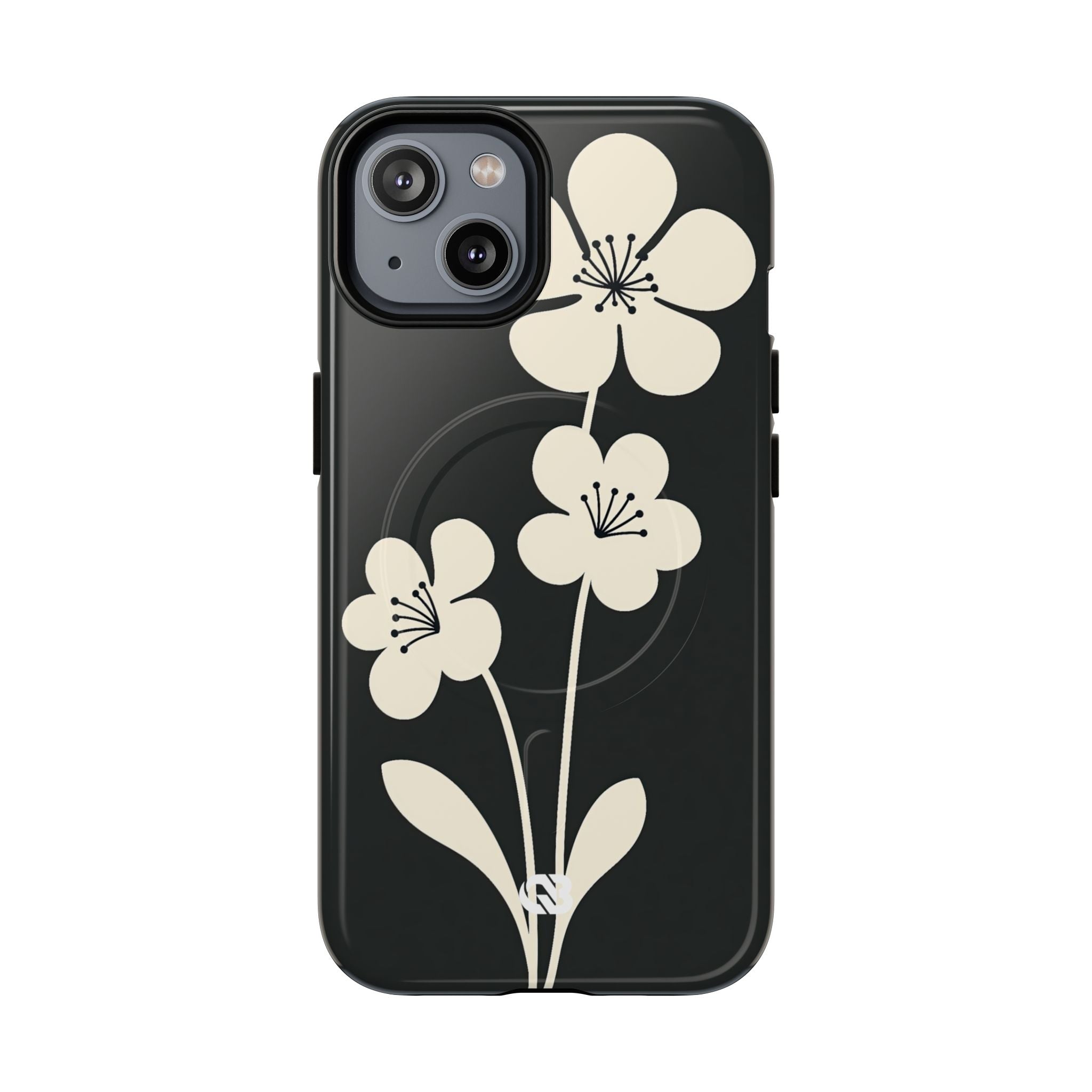 Black Tough 2.0 Magsafe Phone Case for iPhone - Obsidian Cream Bloom