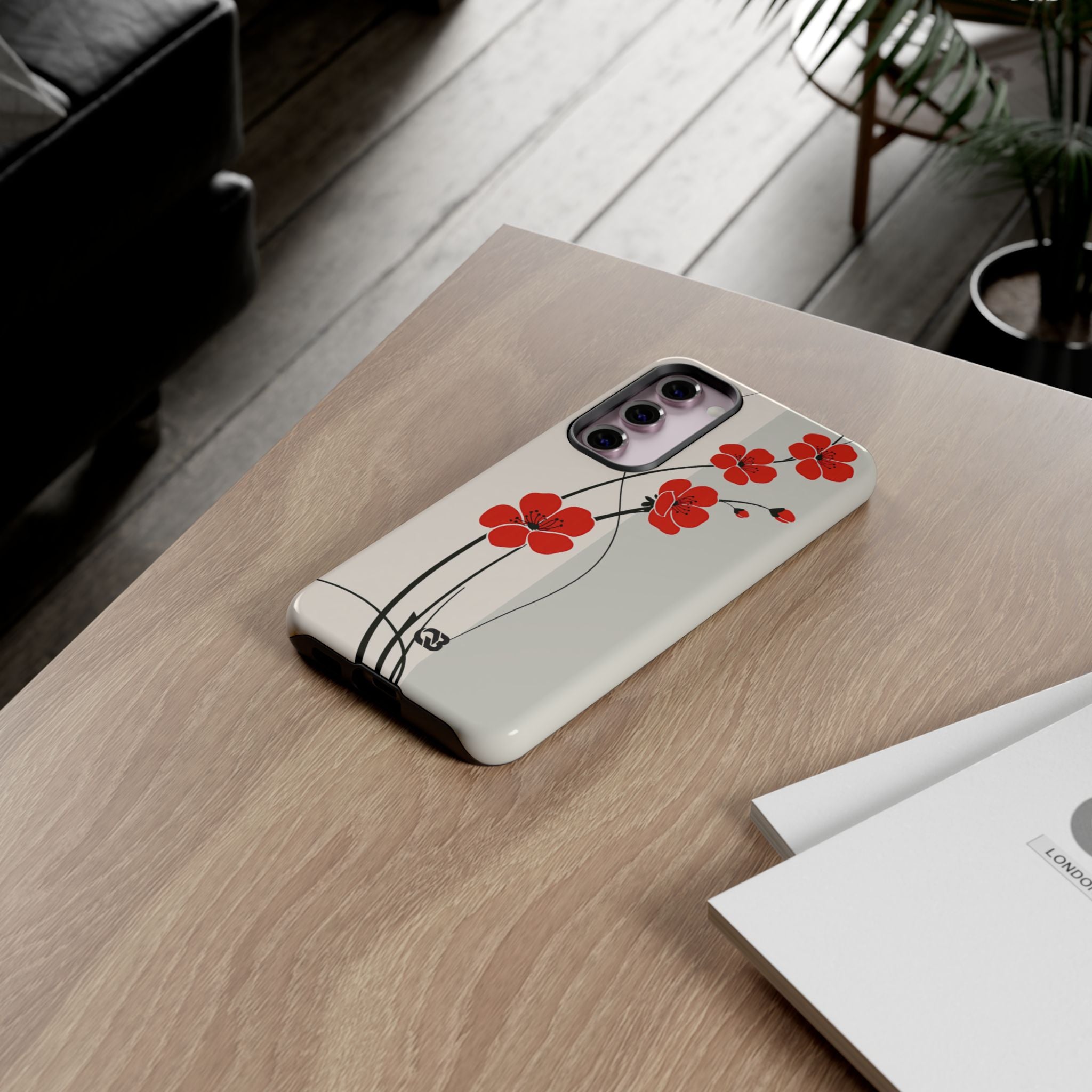 Red Tough Phone Case for Samsung - Crimson Plum Ink