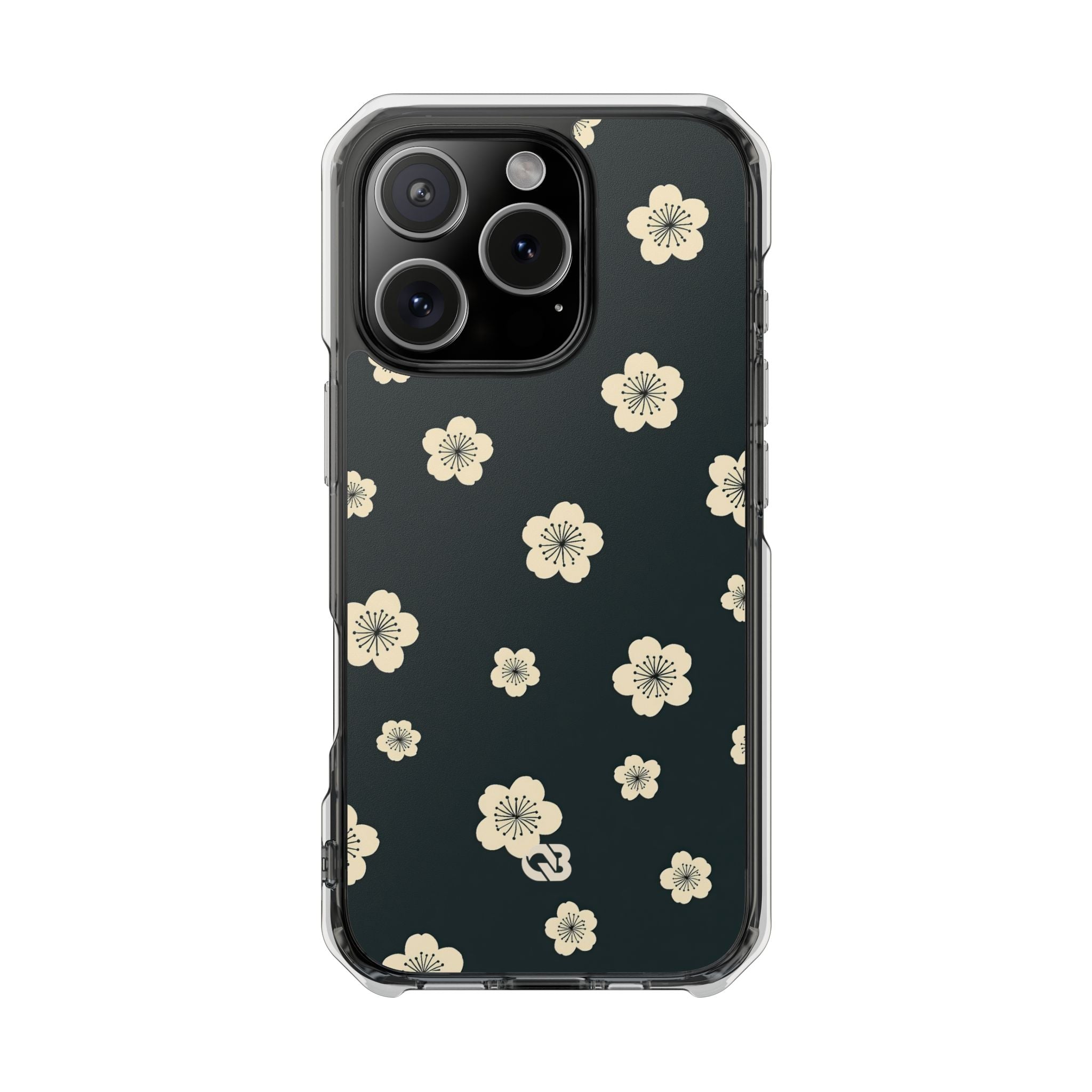 Teal Impact MagSafe Phone Case for iPhone - Obsidian Cream Petals