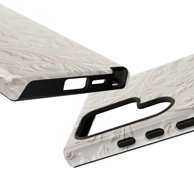 White Tough Phone Case for Samsung - Alabaster Floral Relief
