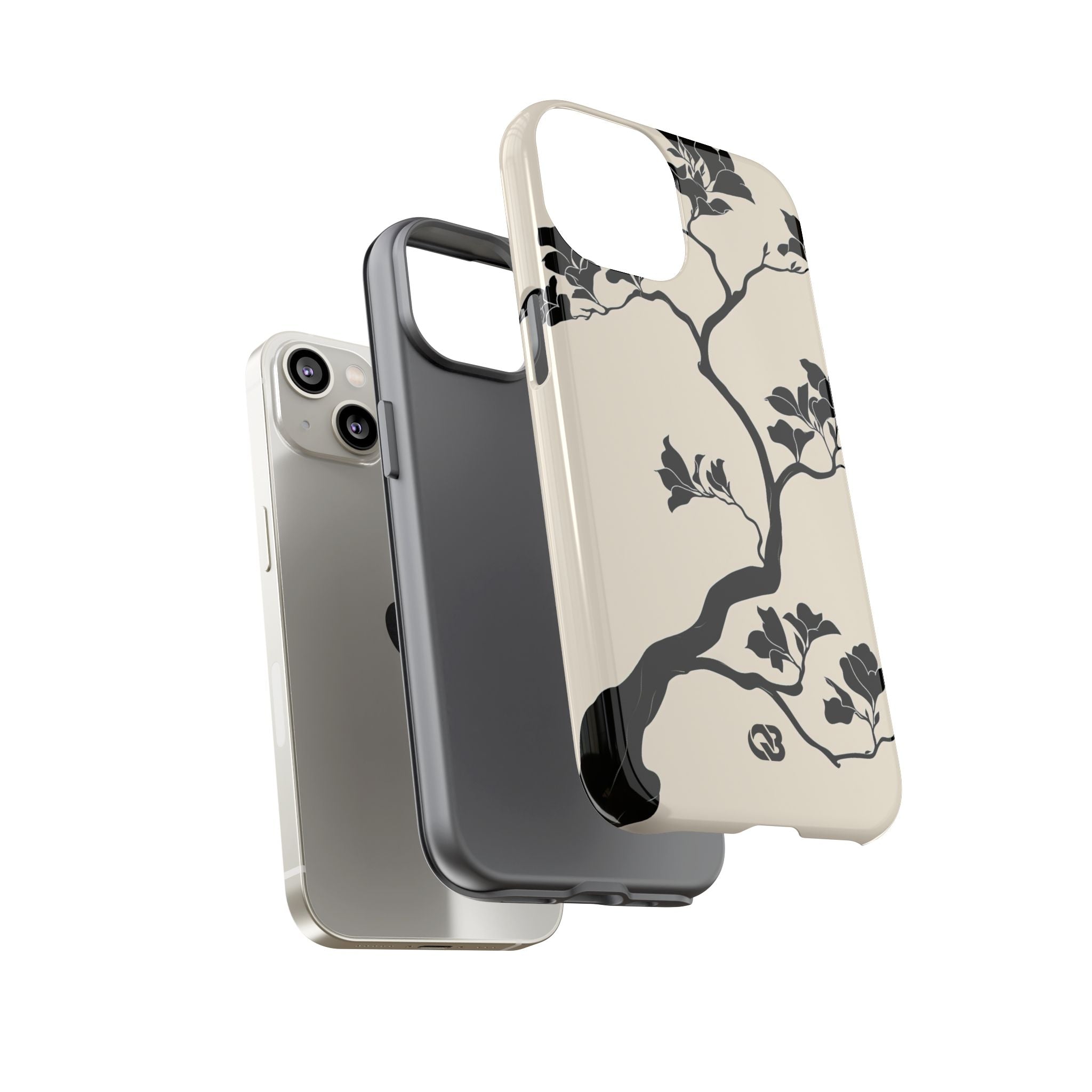 Beige Tough Phone Case for iPhone - Obsidian Bonsai Silhouette