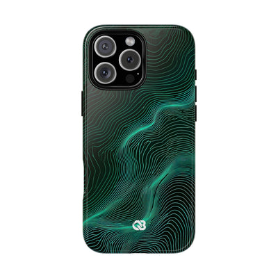 Teal Tough Phone Case for iPhone - Neon Jade Contour