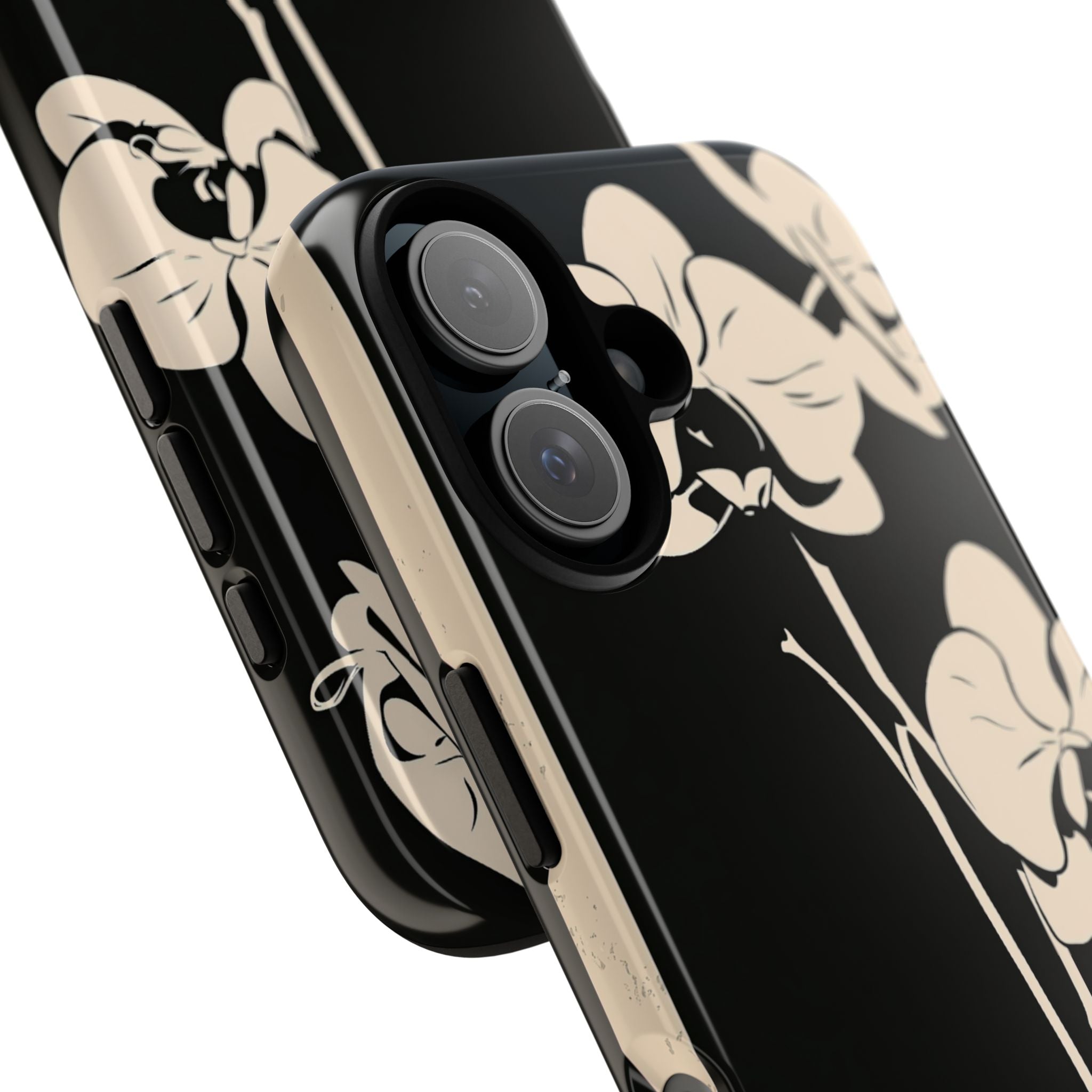 Black Tough Phone Case for iPhone - Obsidian Bone Orchid