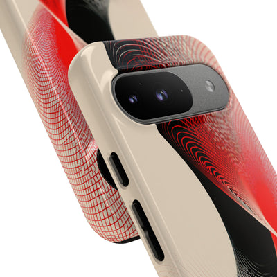 Red Tough Phone Case for Google Pixel - Crimson Grid Vortex