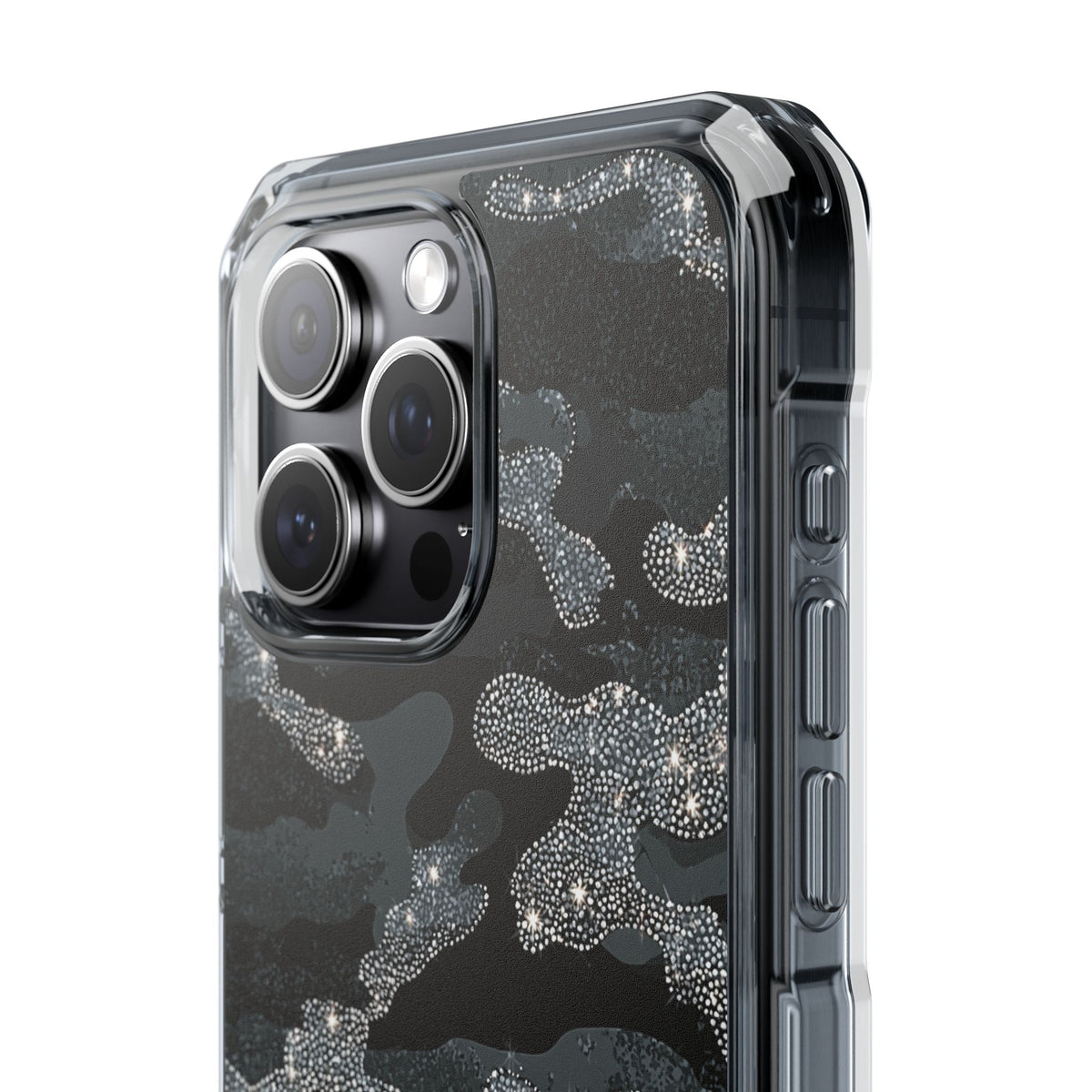 Glitter Shadow Camo · Clear Impact Magnetic Phone Case for iPhone · Black