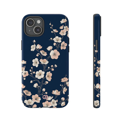 Blue Tough Phone Case for iPhone - Midnight Peach Sakura