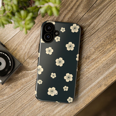 Teal Tough Phone Case for iPhone - Obsidian Cream Petals
