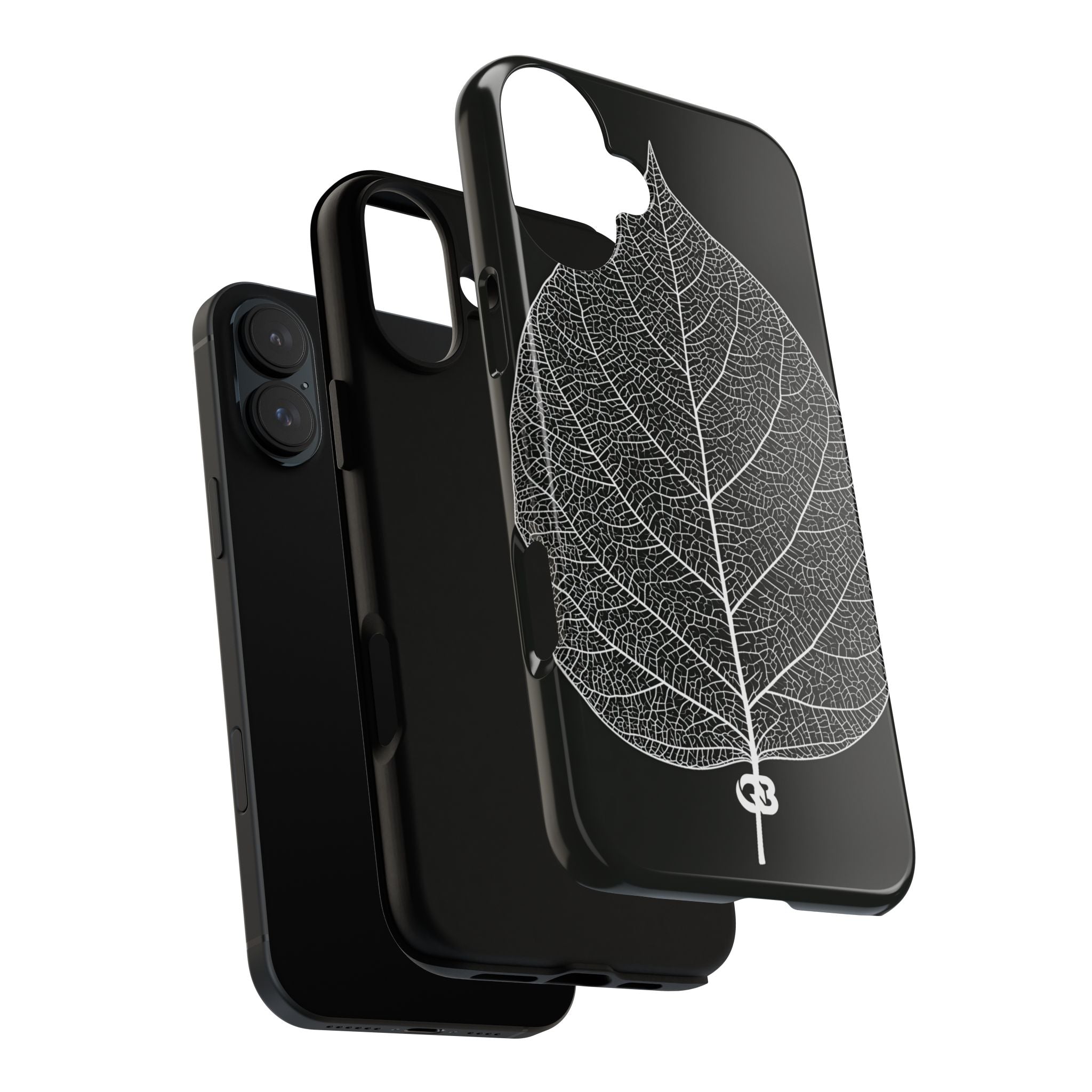 Black Tough Phone Case for iPhone - Bleached Leaf Lattice