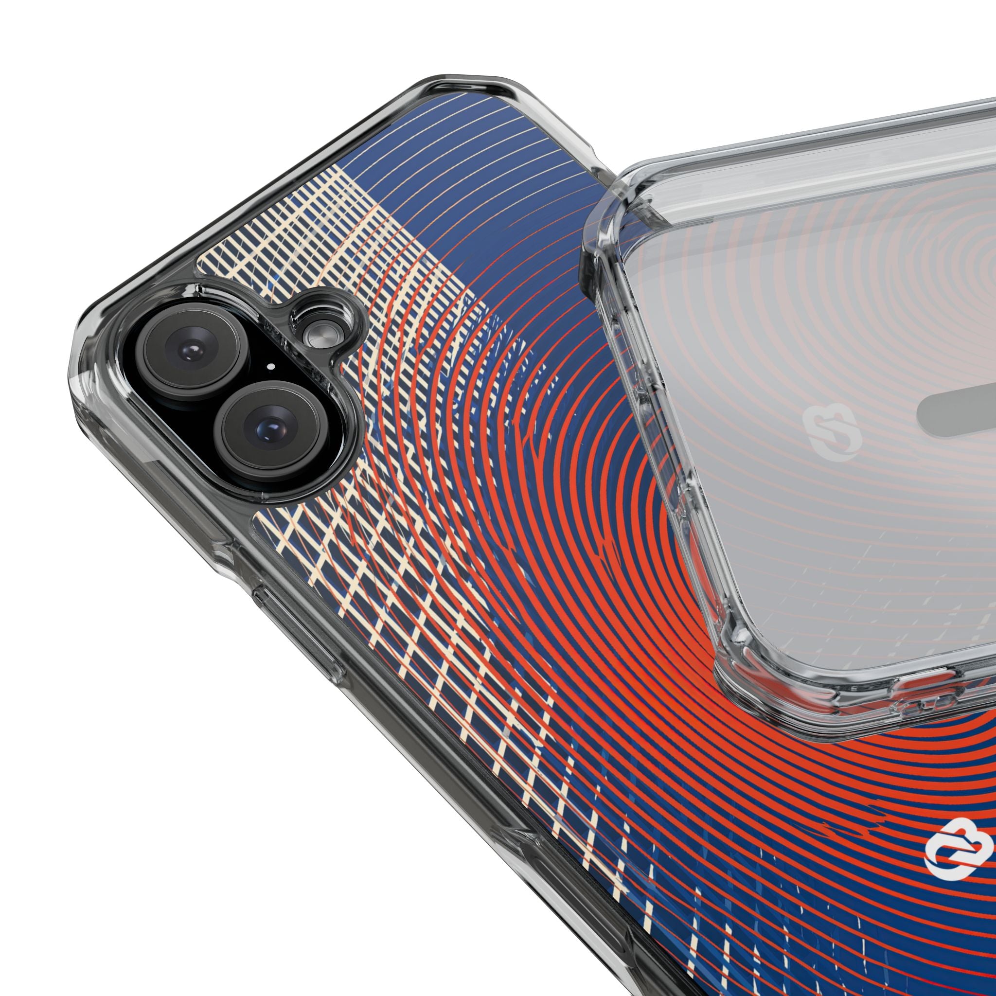 Blue Impact MagSafe Phone Case for iPhone - Orange Orbit Grid