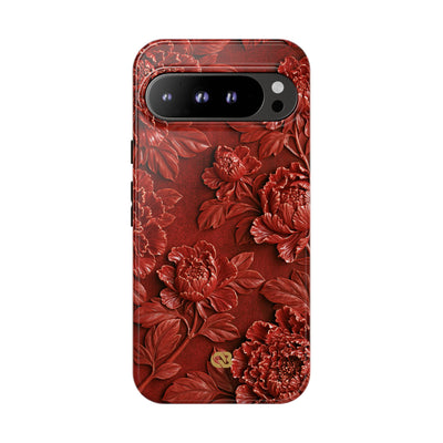 Cinnabar Peony Relief · Tough Phone Case for Pixel ·  Red