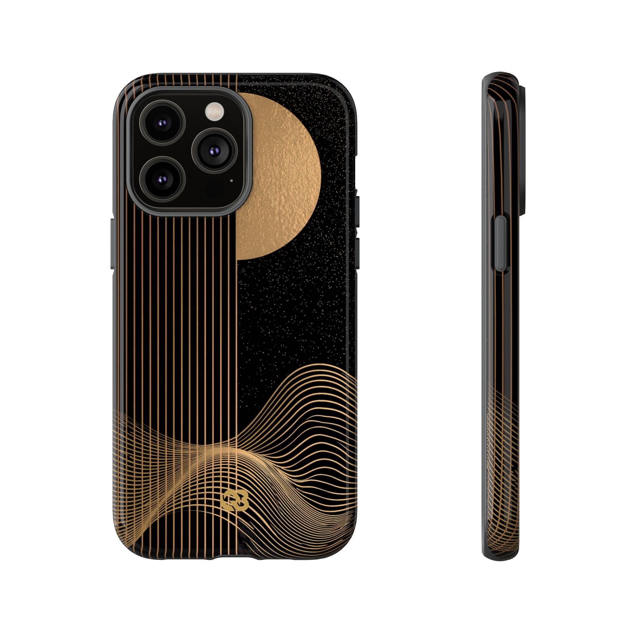 Gold Tough Phone Case for iPhone - Gilded Obsidian Dunes