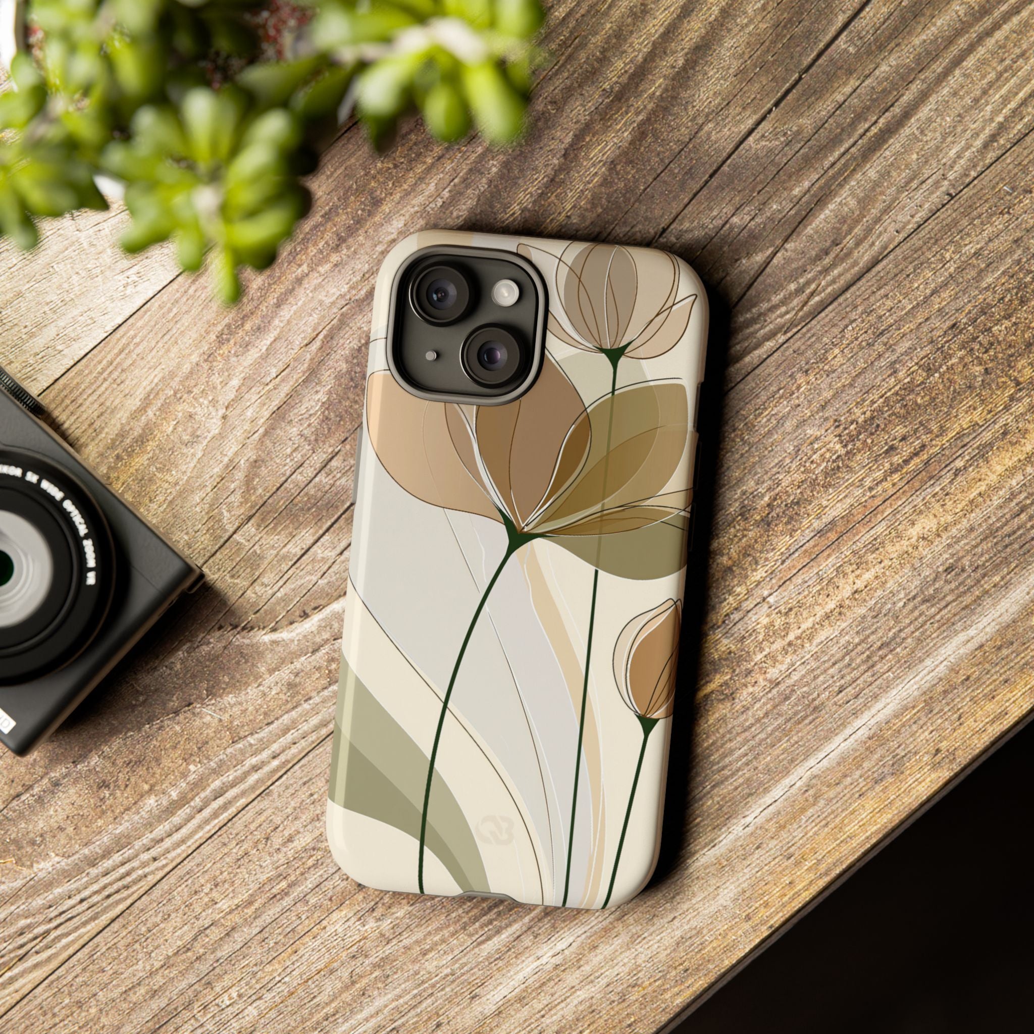 Beige Tough Phone Case for iPhone - Muted Ochre Petals