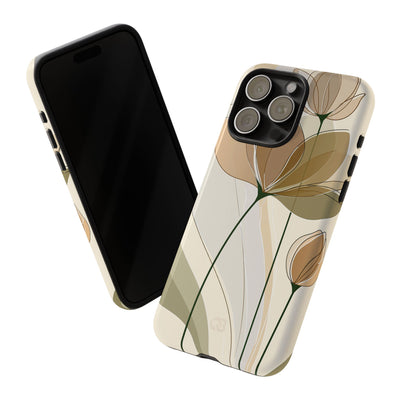 Beige Tough Phone Case for iPhone - Muted Ochre Petals