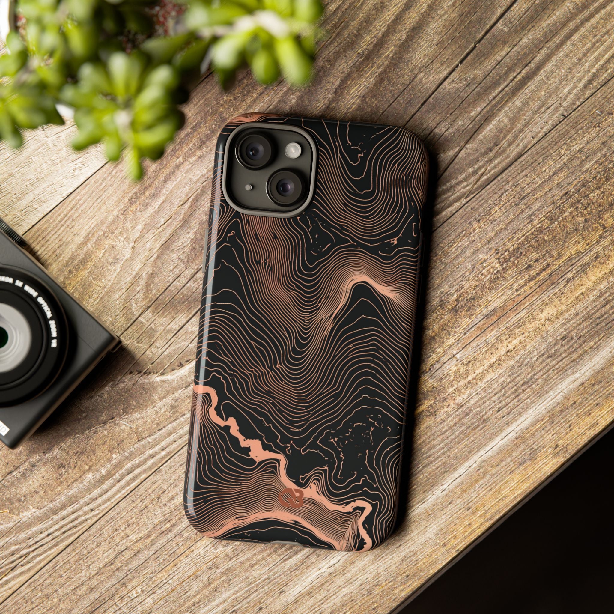 Orange Tough Phone Case for iPhone - Salmon Ridge Topo