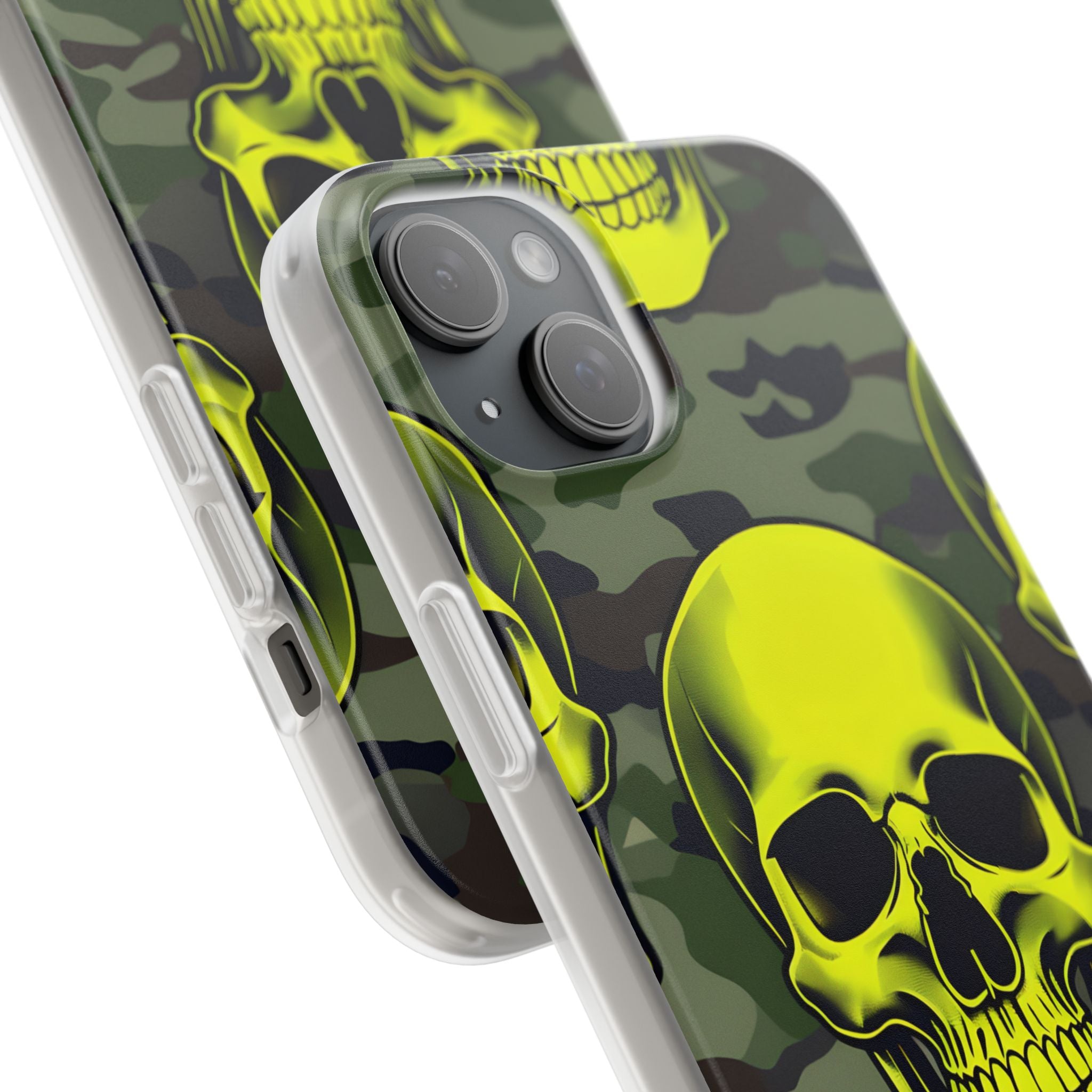 Neon Skull Camo iPhone 15 Plus Case - Soft