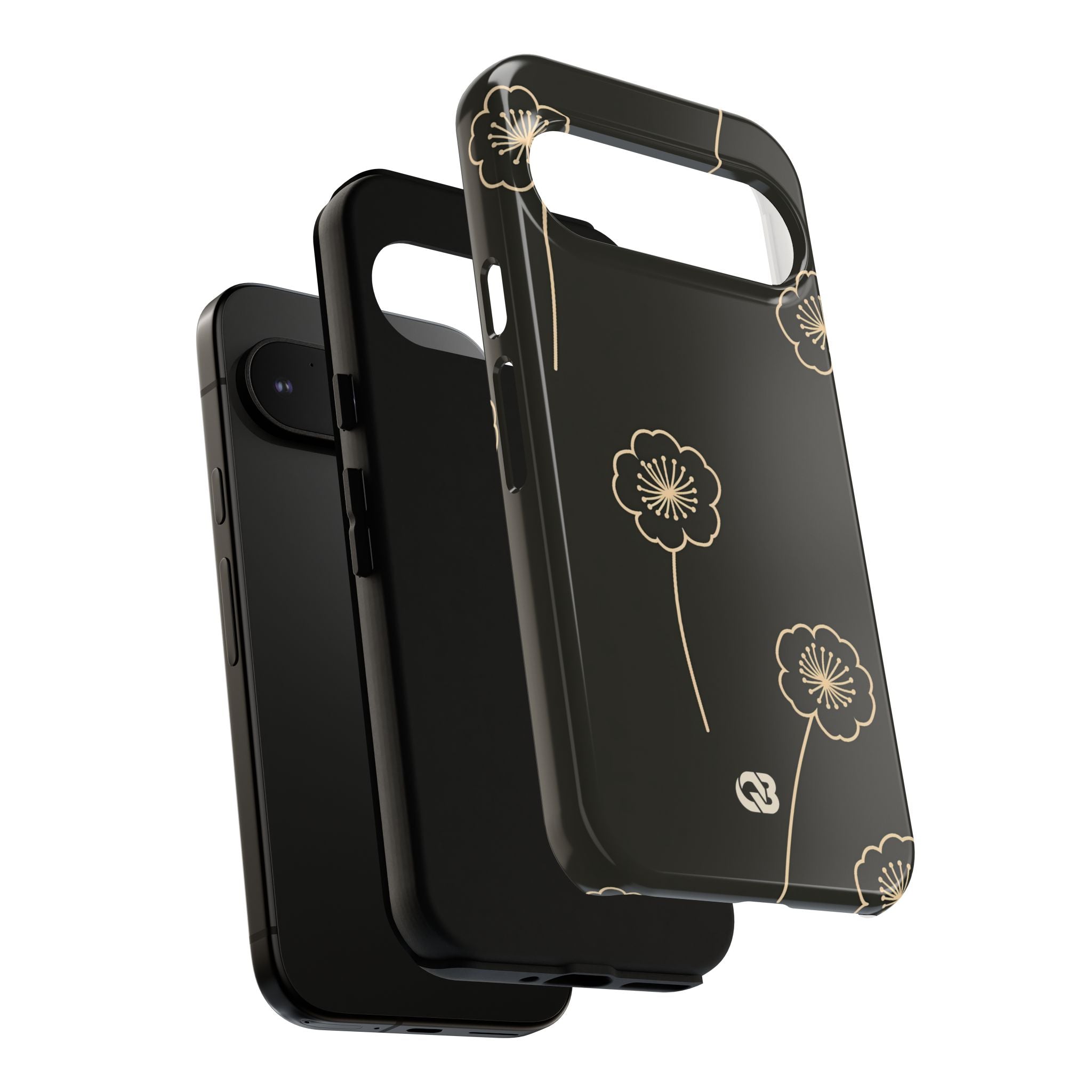 Black Tough Phone Case for Google Pixel - Obsidian Sand Petals