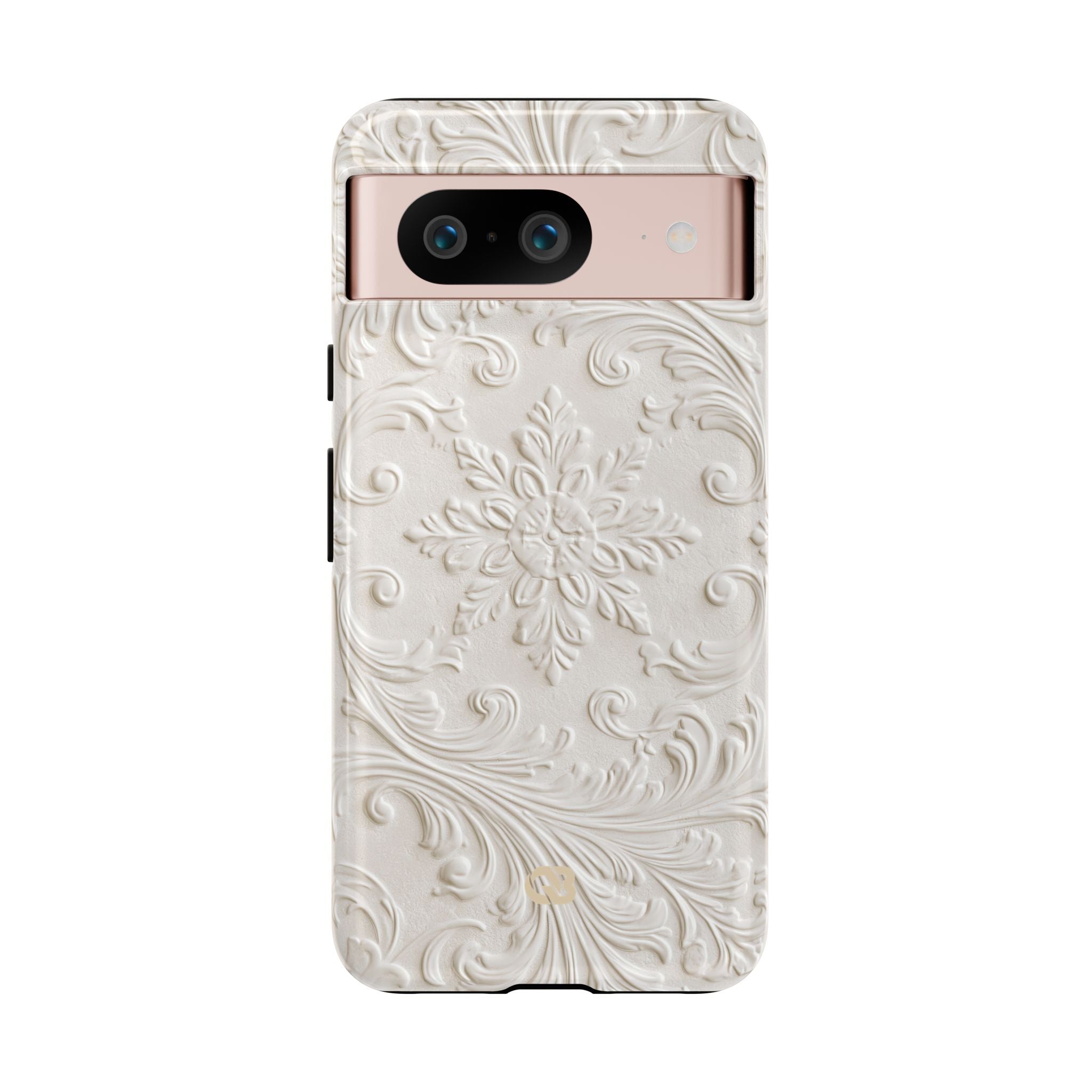 White Tough Phone Case for Google Pixel - Alabaster Floral Relief