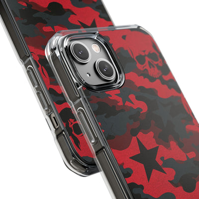 Crimson Skull Camo · Clear Impact Magnetic Phone Case for iPhone · Red