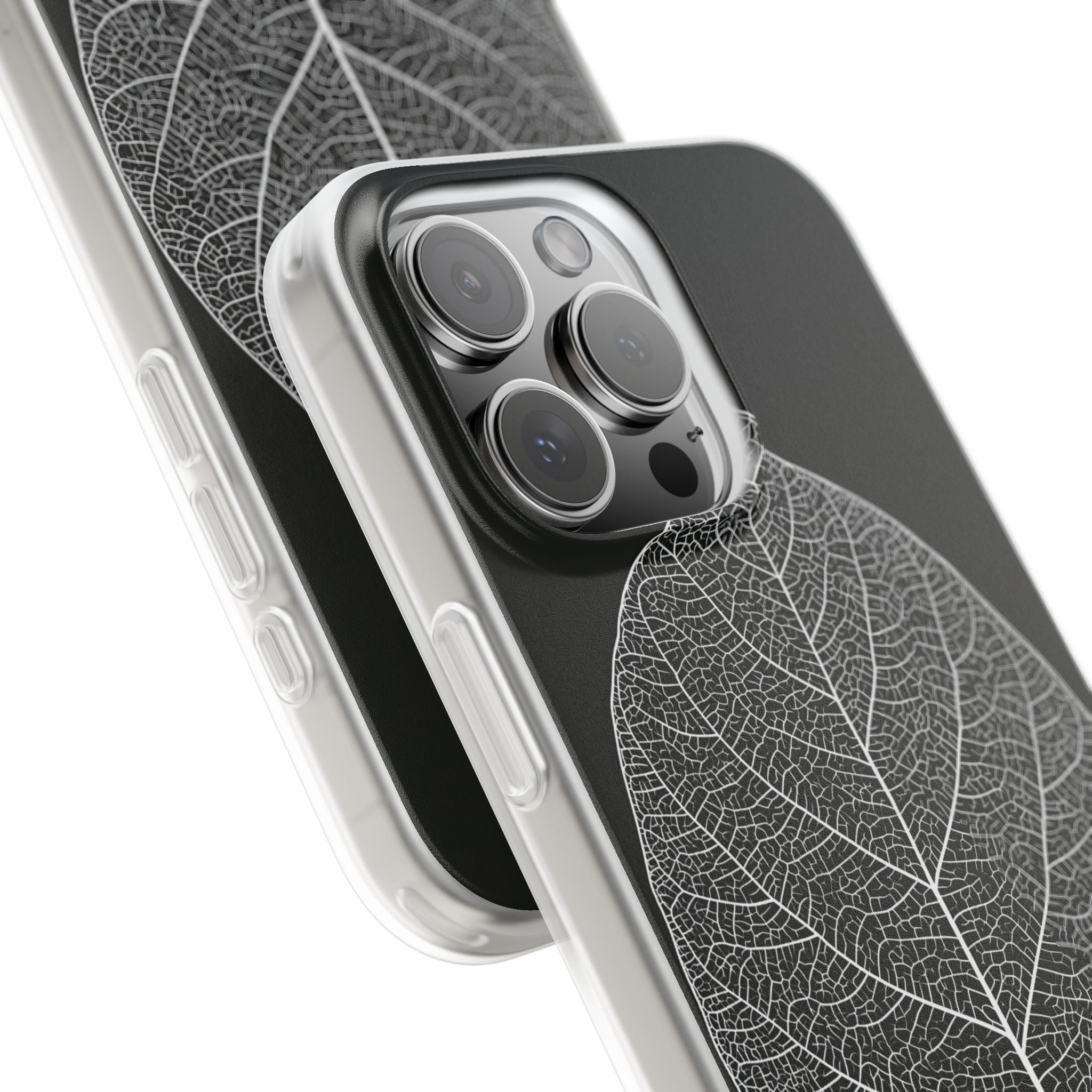 Black Lite Phone Case for iPhone - Bleached Leaf Lattice