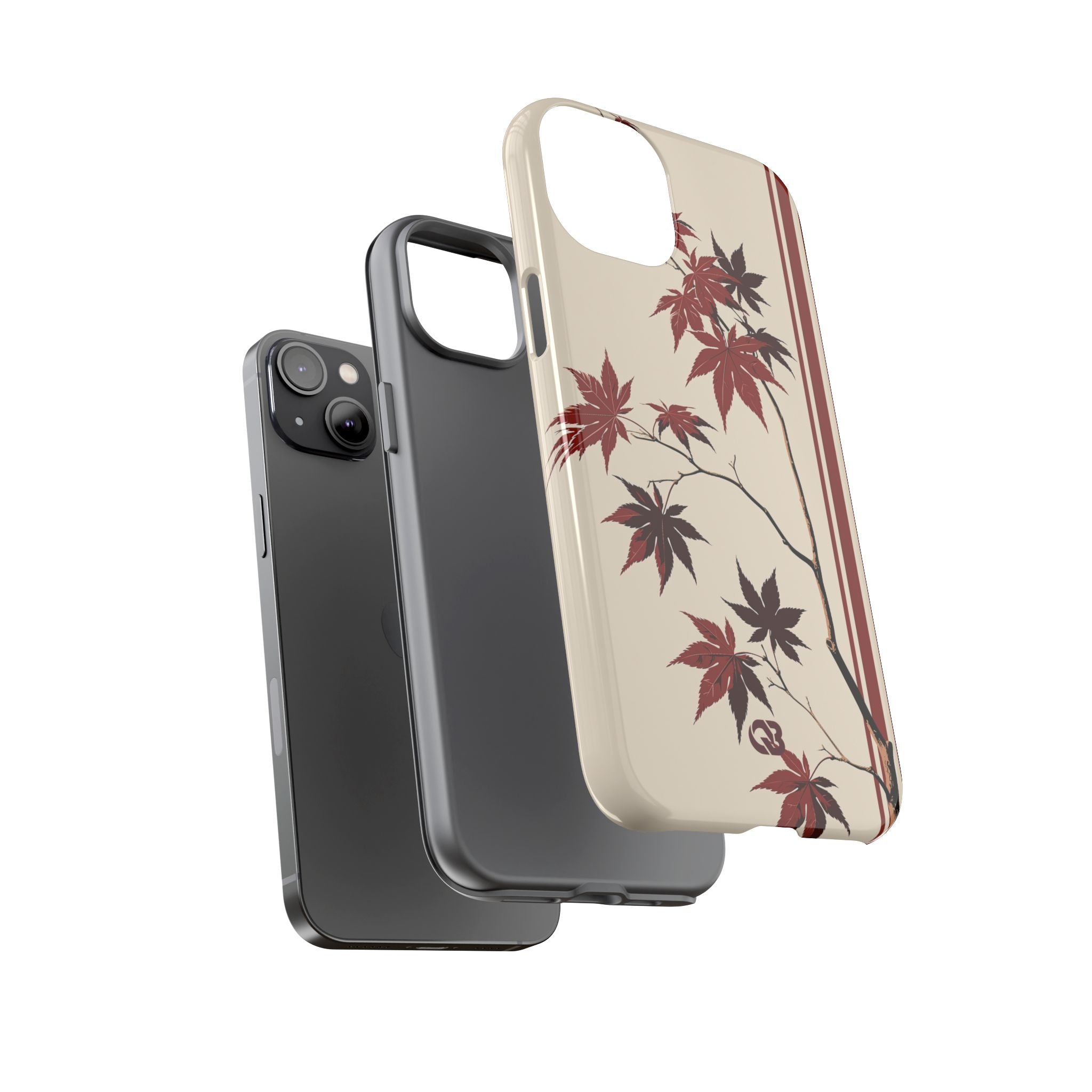 Red Tough Phone Case for iPhone - Crimson Momiji Stripe