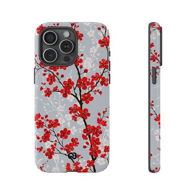 Grey Tough Phone Case for iPhone - Crimson Sakura Slate