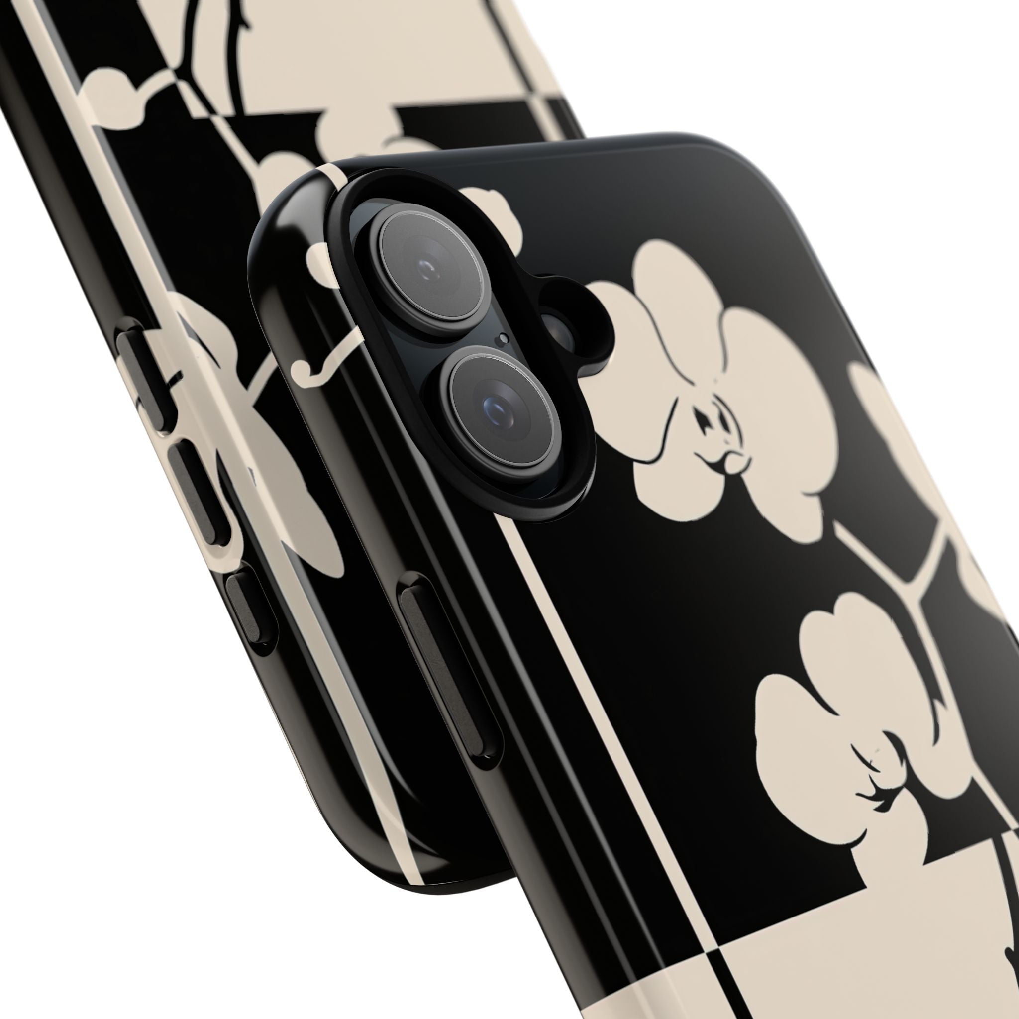 Beige Tough Phone Case for iPhone - Nocturnal Orchid Frame