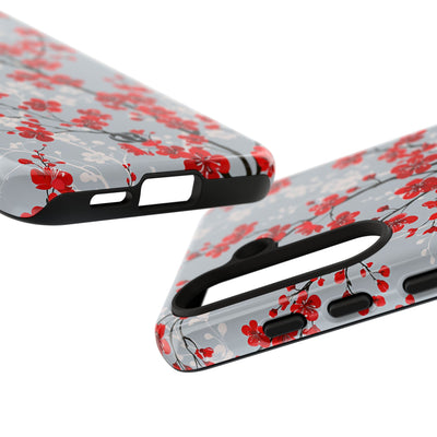 Grey Tough Phone Case for Samsung - Crimson Sakura Slate