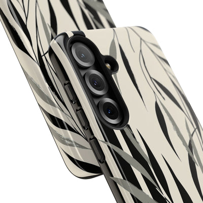 Beige Tough Phone Case for Samsung - Soot Leaf Sketch