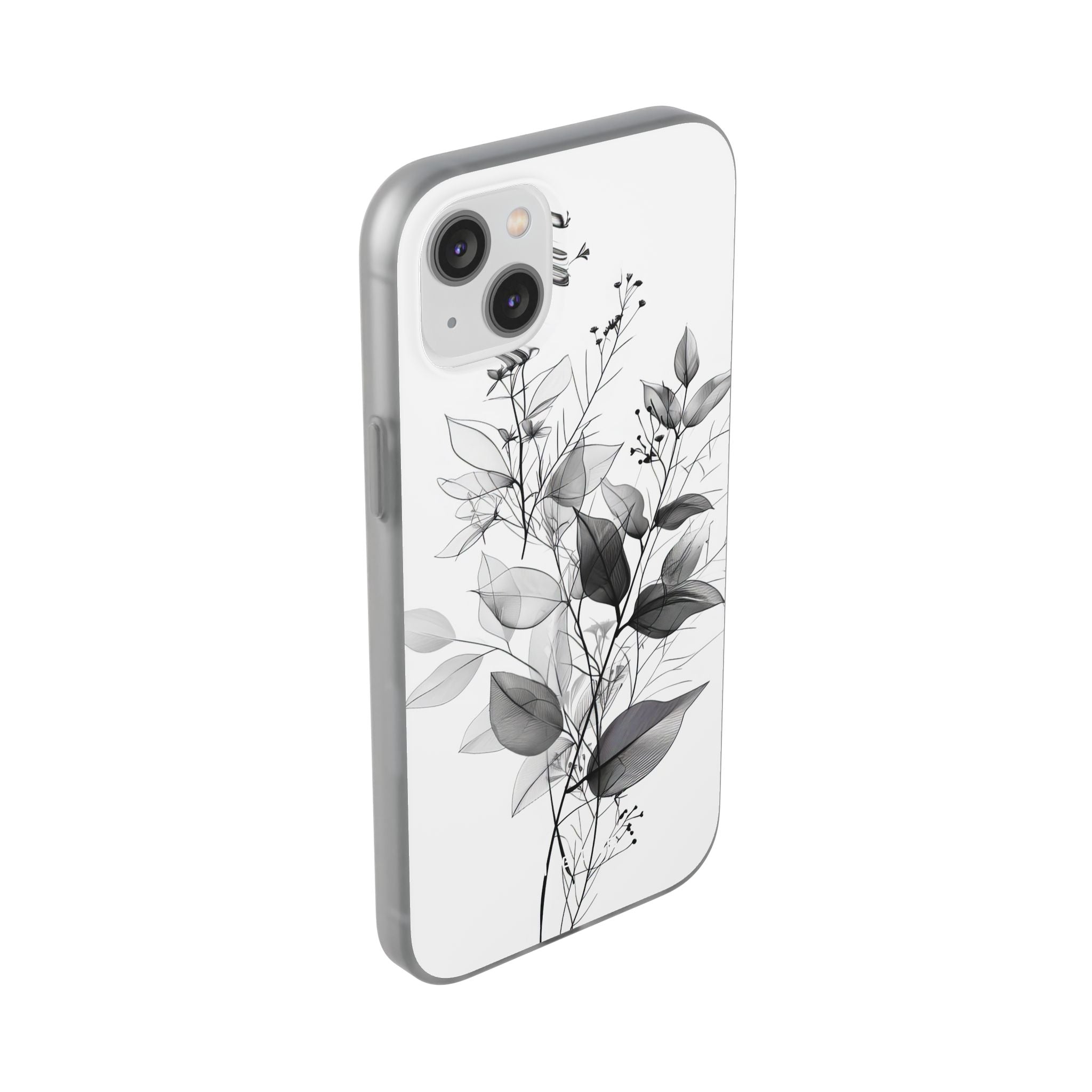 Gefleckte Blätter Grau iPhone 14 Plus Case - Soft