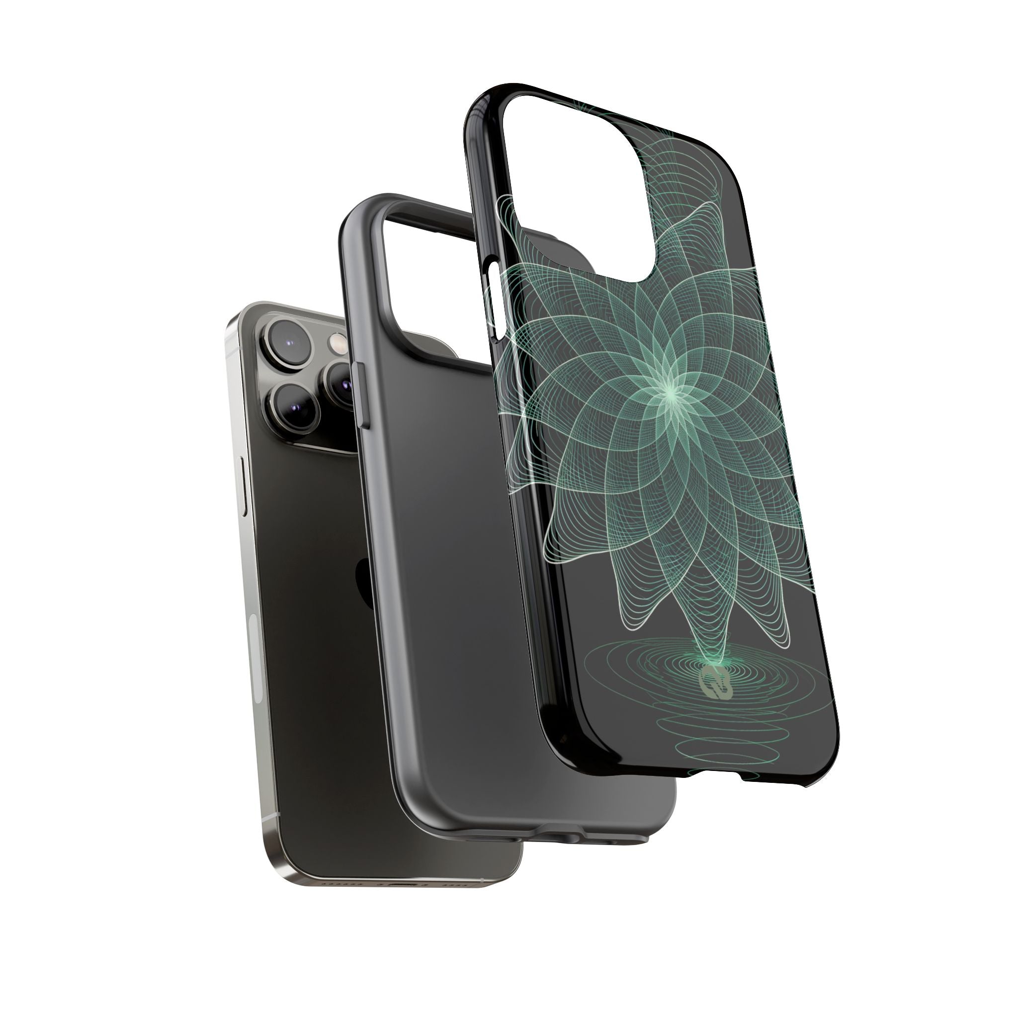 Green Tough Phone Case for iPhone - Cyan Signal Bloom